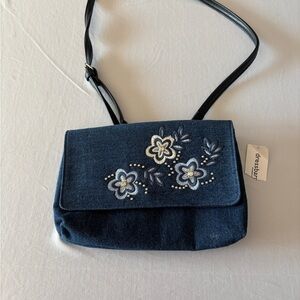 Dressbarn Denim Blue Floral Crossbody Bag